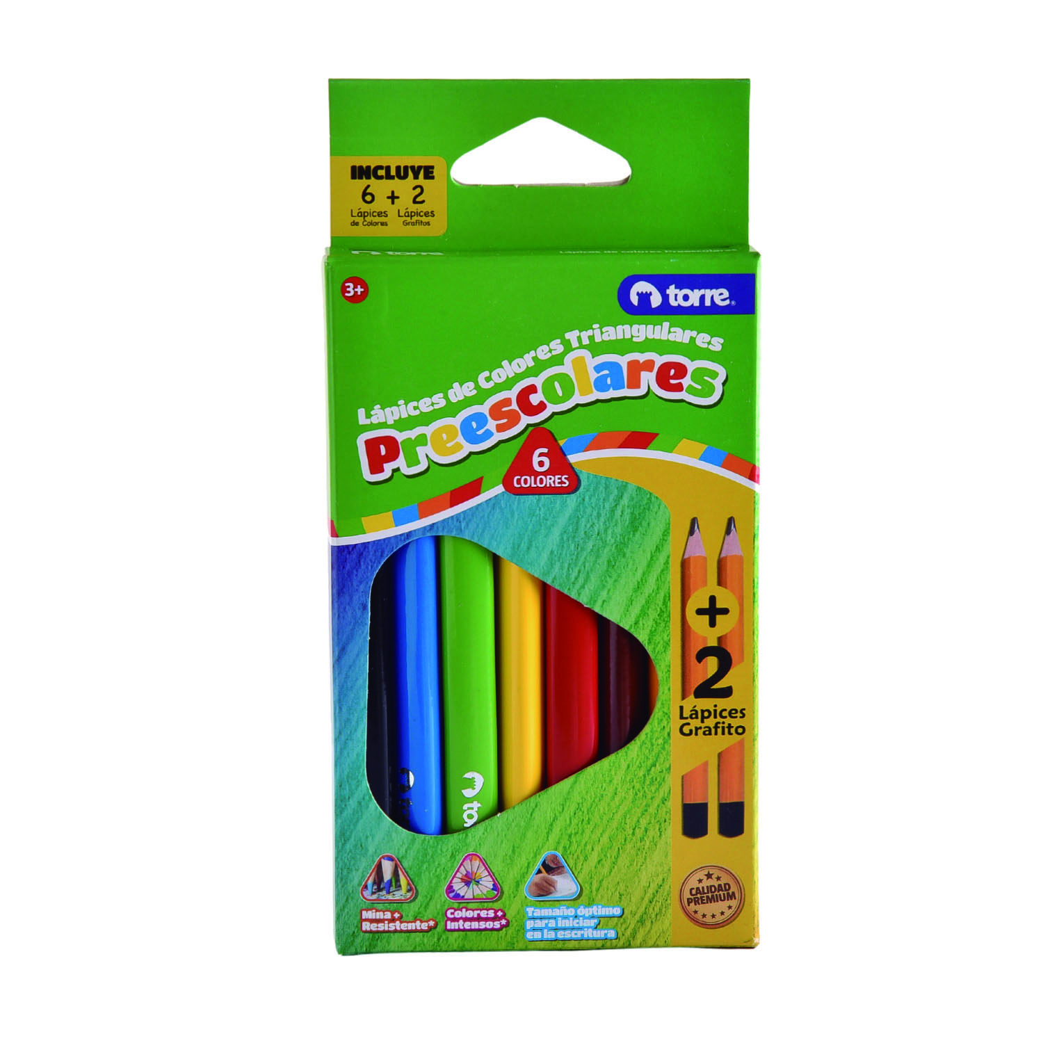 Lápices Preescolar Triangular 6 Colores + 2 Lápices Grafito | Torre